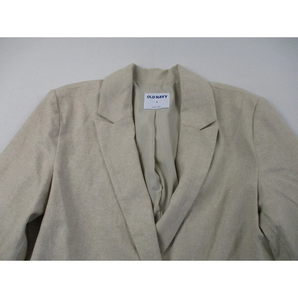 Old Navy Blazer Men M Beige Double Breasted Linen Blend Relaxed Workwear Utility